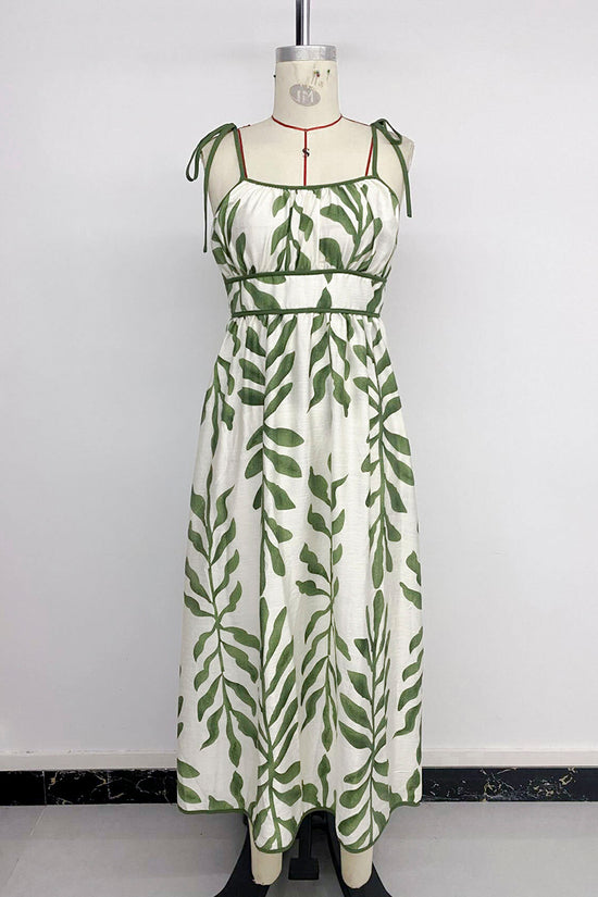 Leaf Print Sleeveless Casual Dress