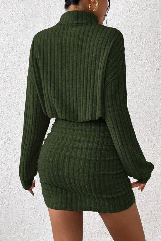 Ribbed Knit Turtleneck Casual Dress