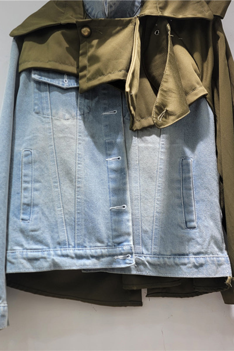Stylish Denim Jacket with Scarf Detail