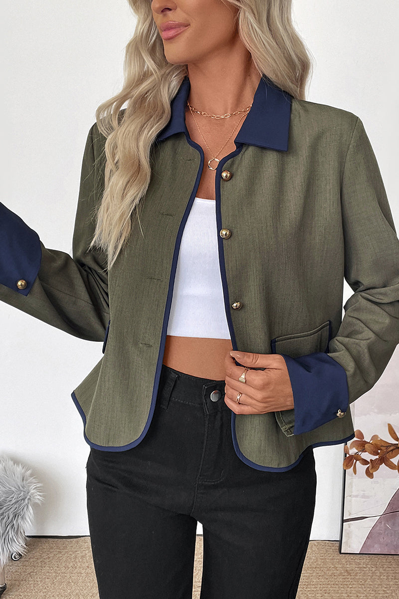 Elegant Contrast Trim Button-Up Blazer