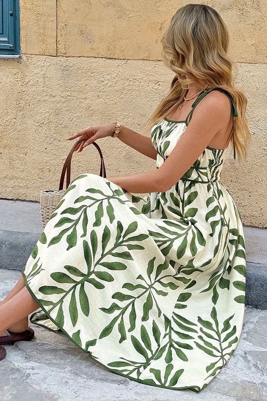 Leaf Print Sleeveless Casual Dress
