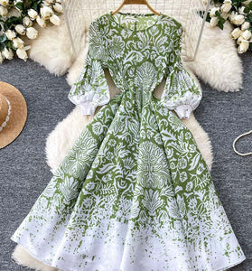 Floral Print Puff Sleeve Casual Dress