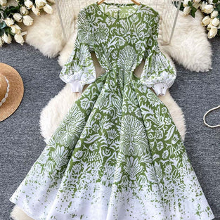 Floral Print Puff Sleeve Casual Dress