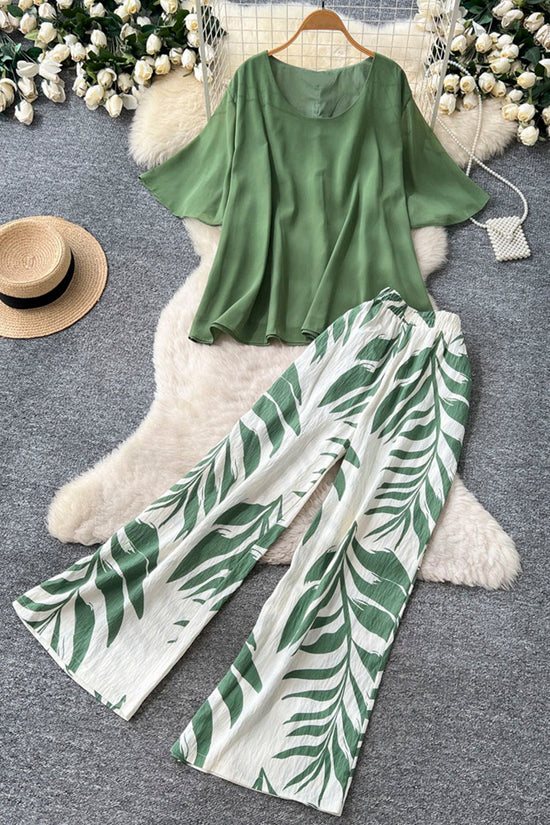 Stylish Loose Top and Bold Print Pants Set