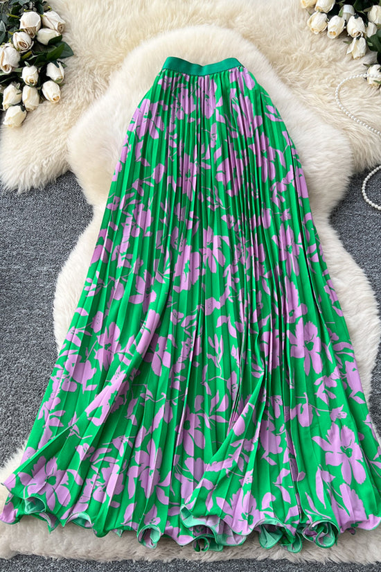 Floral Pleated Midi Skirt