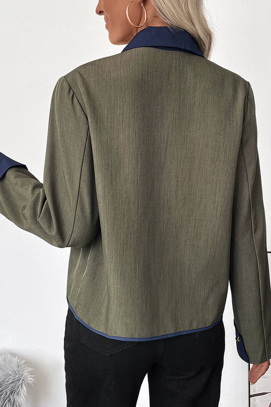 Elegant Contrast Trim Button-Up Blazer