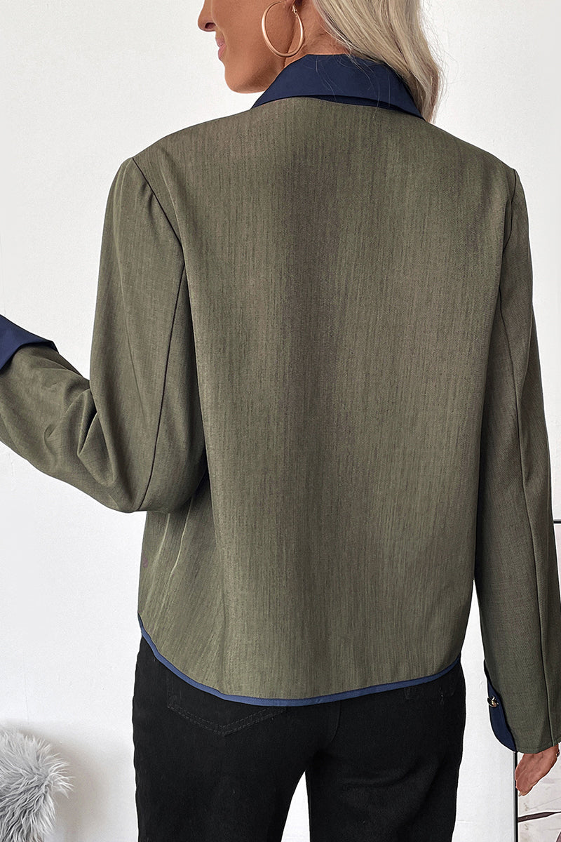 Elegant Contrast Trim Button-Up Blazer