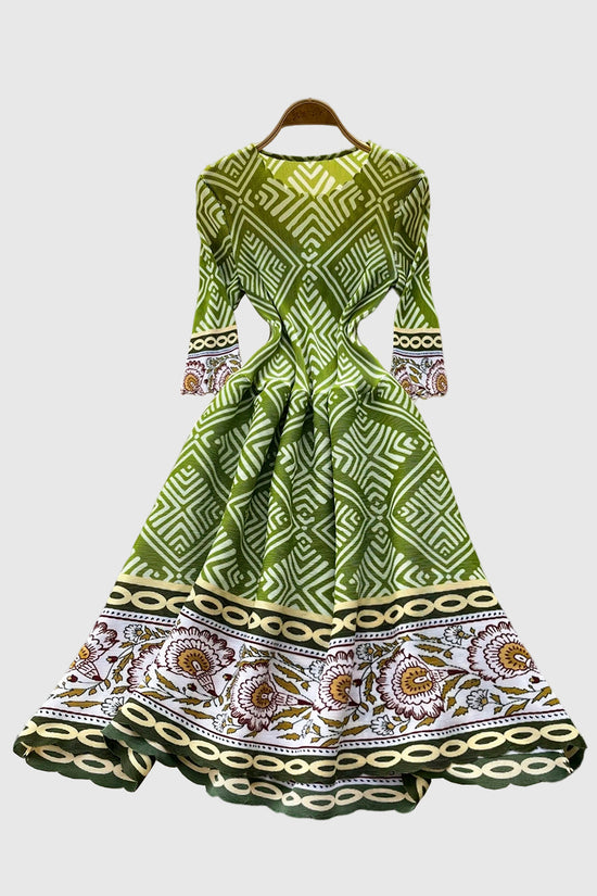 Geometric Floral Long Sleeve Dress