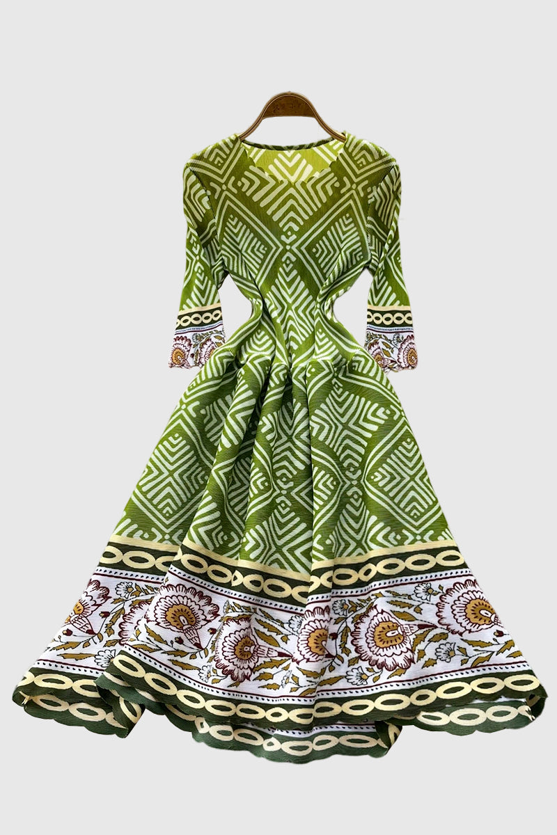 Geometric Floral Long Sleeve Dress
