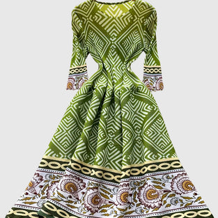 Geometric Floral Long Sleeve Dress