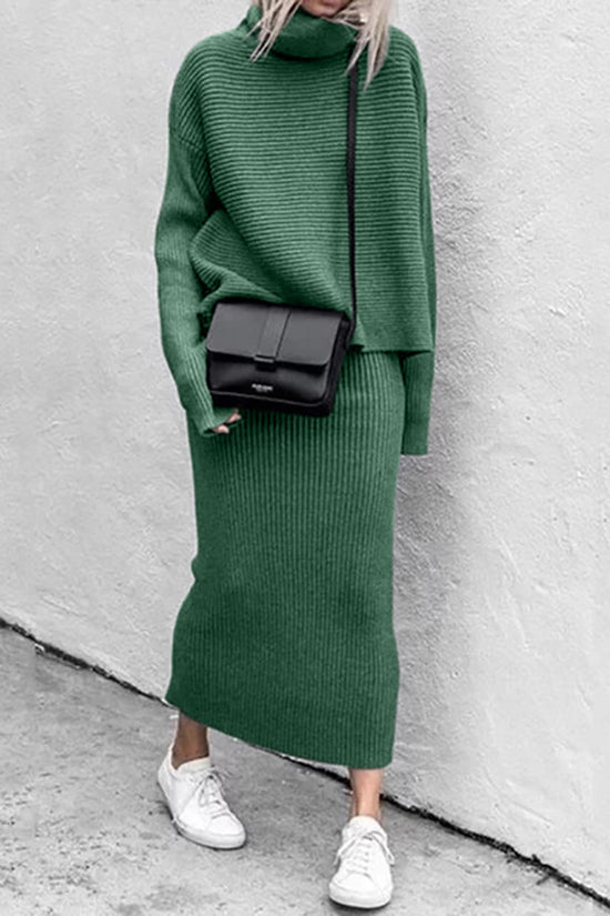 Ribbed Turtleneck Skirt Set