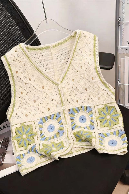 Floral Pattern Knit Sweater Vest