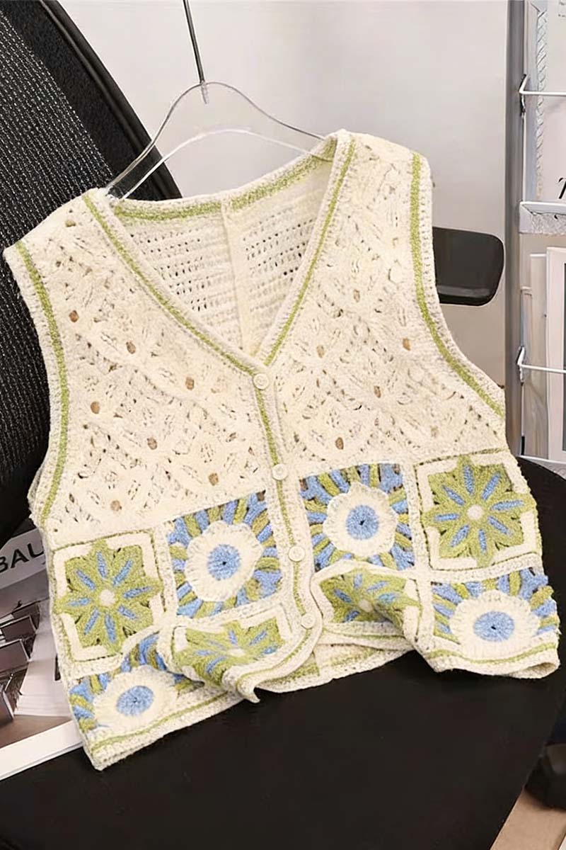 Floral Pattern Knit Sweater Vest