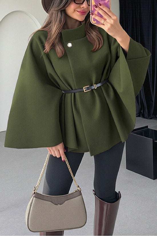 Elegant Belted Cape with Button Detail