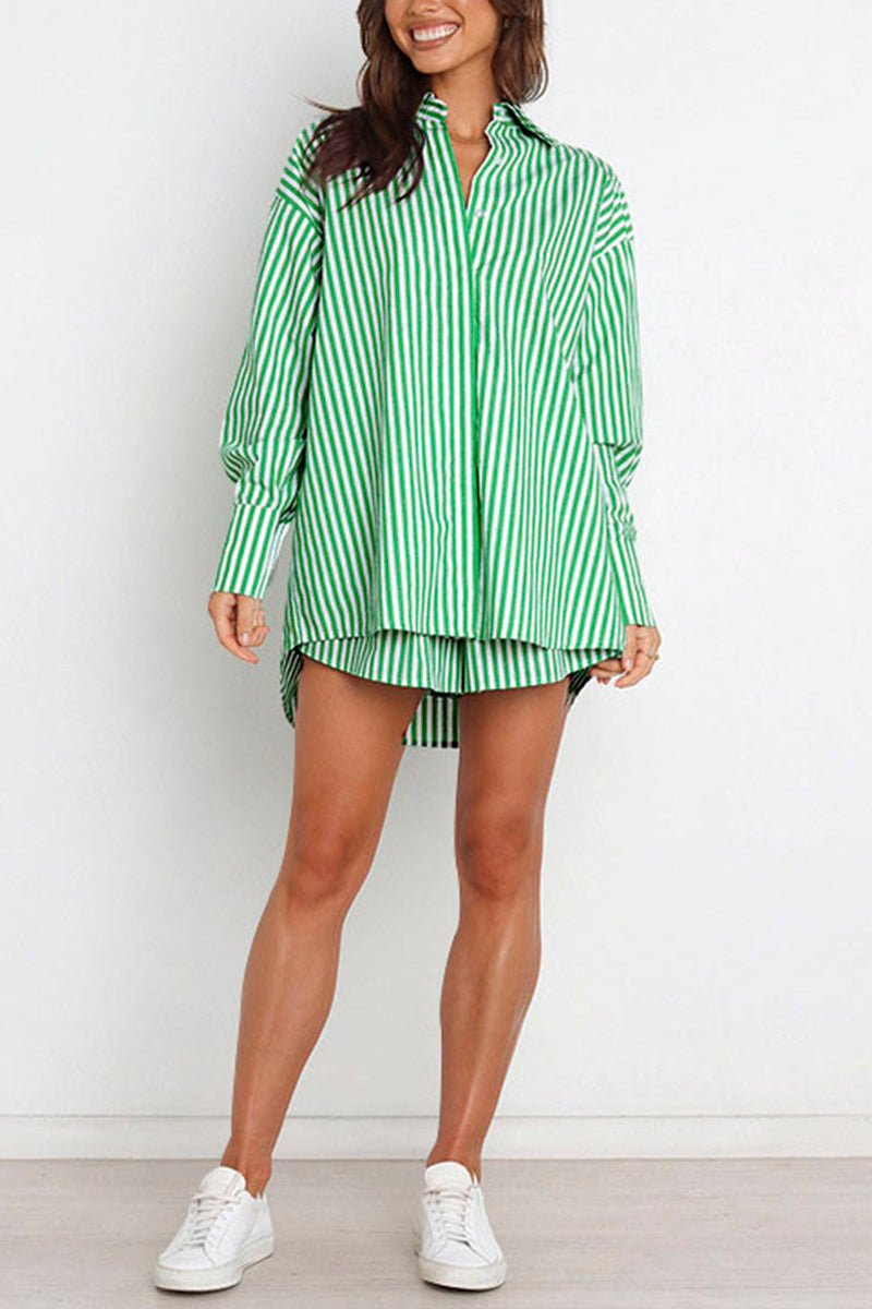 Striped Oversized Shirt and Shorts Set