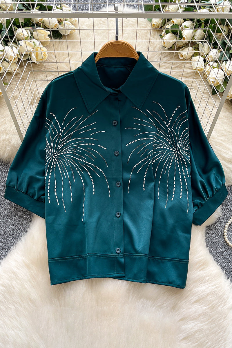 Sparkling Pattern Button-Up Blouse