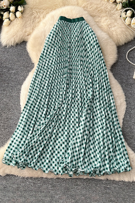 Gingham Pleated Midi Skirt