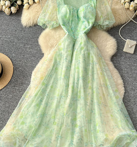 Elegant Floral Puff Sleeve Casual Dress