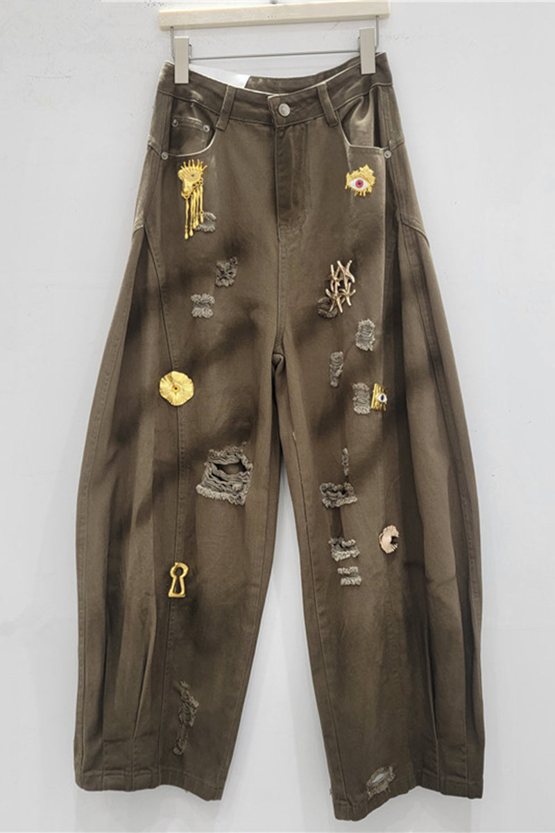Trendy Distressed Barrel Jeans