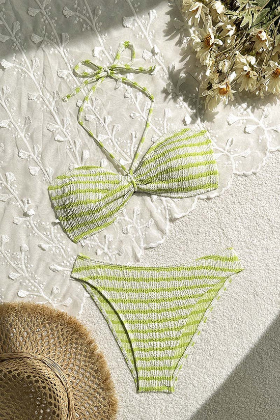 Striped Halter Bikini Set with Bow Detail