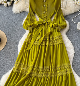 Buttoned Ruffle Sleeve Maxi Dress