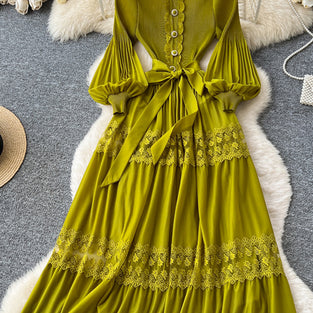 Buttoned Ruffle Sleeve Maxi Dress