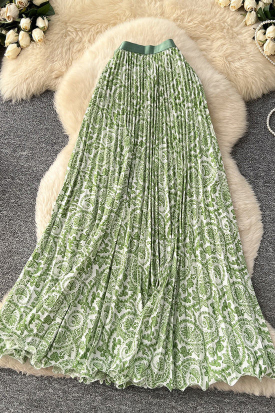 Paisley Pleated Midi Skirt