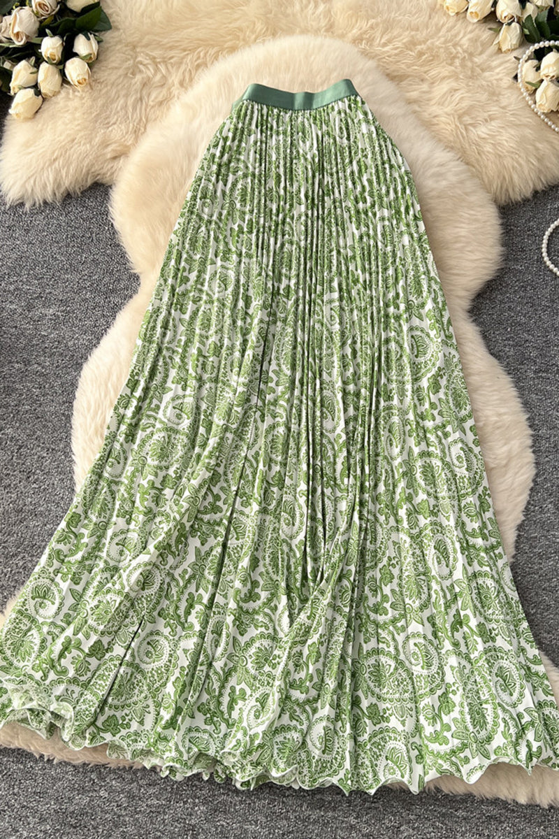 Paisley Pleated Midi Skirt