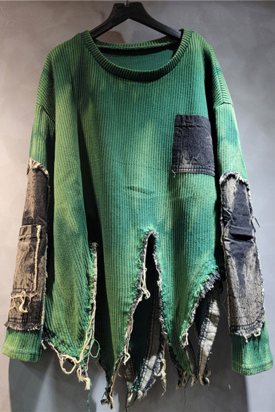 Distressed Patchwork Oversized Sweater