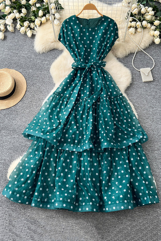 Polka Dot Sleeveless Tiered Casual Dress