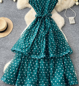 Polka Dot Sleeveless Tiered Casual Dress