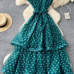 Polka Dot Sleeveless Tiered Casual Dress