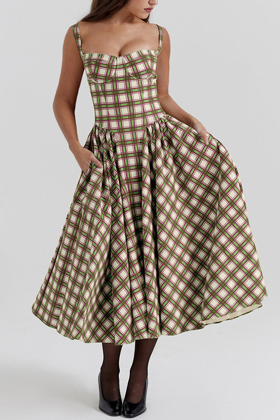 Elegant Sleeveless Plaid Midi Casual Dress