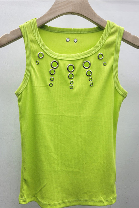 Eyelet Embellished Ribbed Tank Top