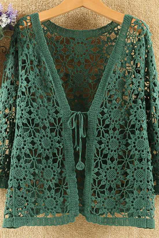 Floral Crochet Open-Front Cardigan
