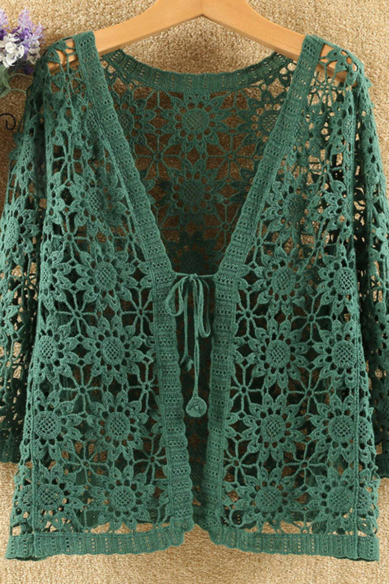 Floral Crochet Open-Front Cardigan