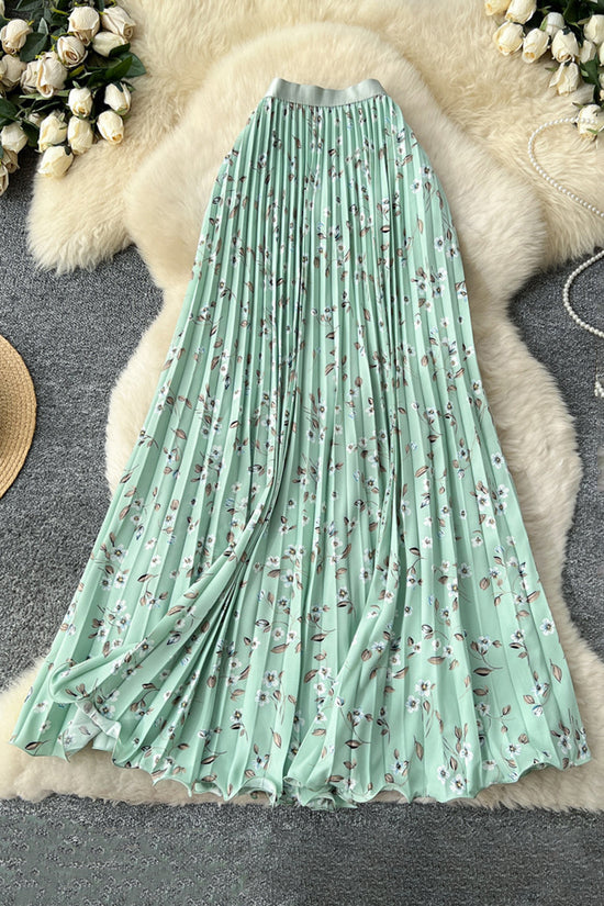 Floral Print Pleated Midi Skirt