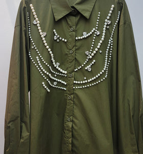 Embellished Button-Up Blouse