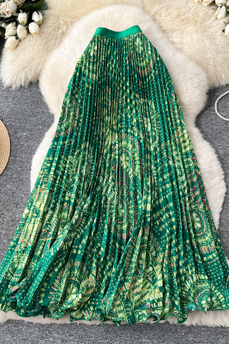 Vibrant Patterned Pleated Midi Skirt