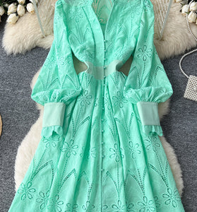 Floral Eyelet Long Sleeve Casual Dress