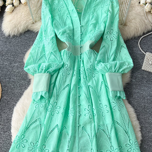 Floral Eyelet Long Sleeve Casual Dress