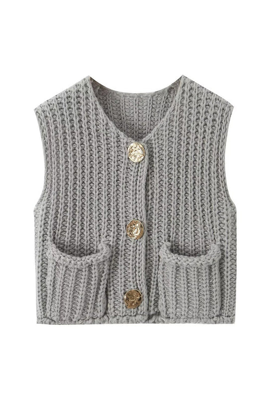 Button-Up Knitted Sweater Vest