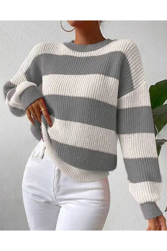 Striped Knit Crewneck Sweater