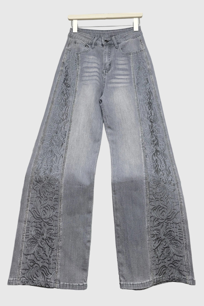 Floral Pattern Straight Leg Jeans