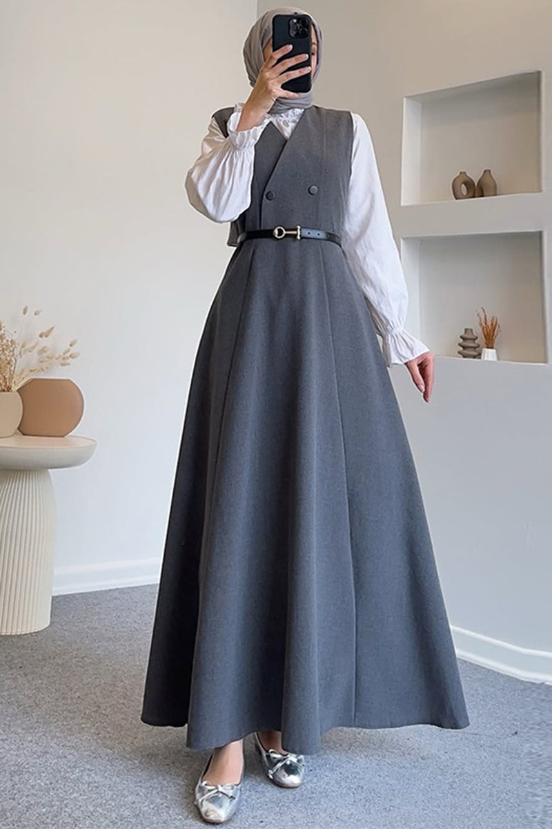 Shirt-Inspired Layered Button Dress