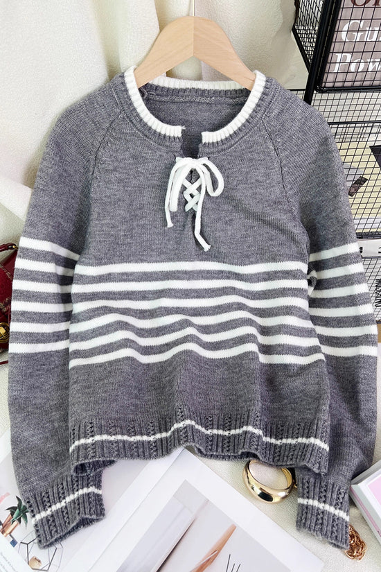 Striped Lace-Up Sweater