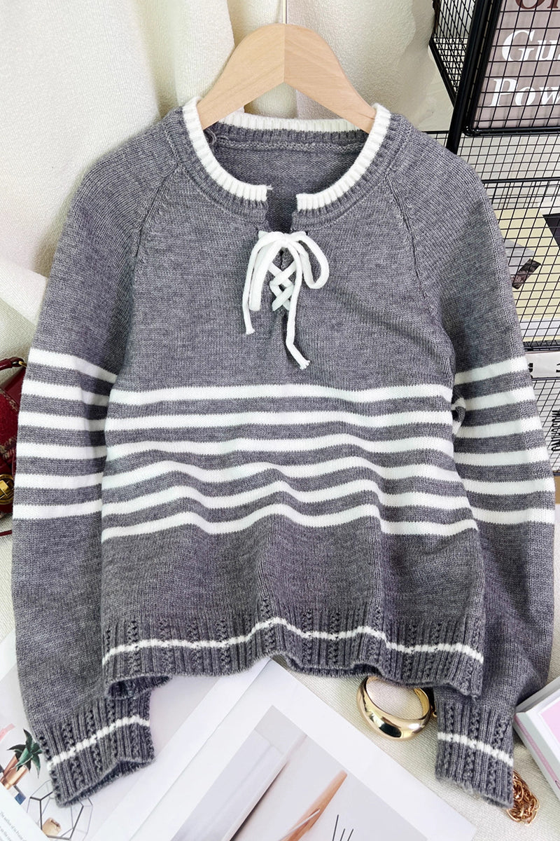 Striped Lace-Up Sweater