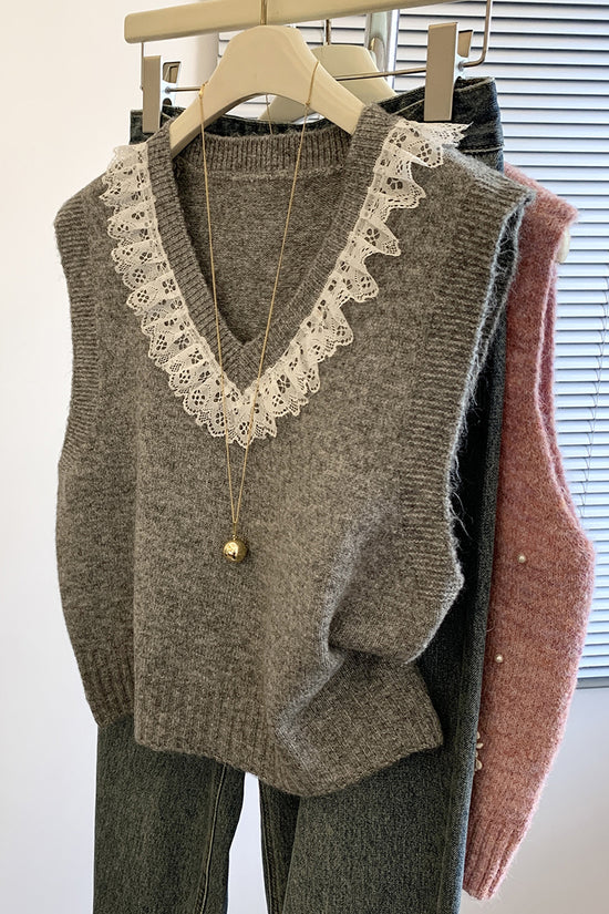 Delicate Lace V-Neck Sweater Vest