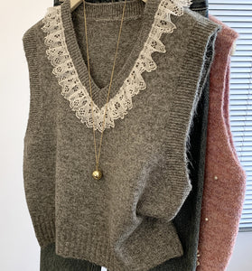 Delicate Lace V-Neck Sweater Vest