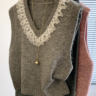 Delicate Lace V-Neck Sweater Vest